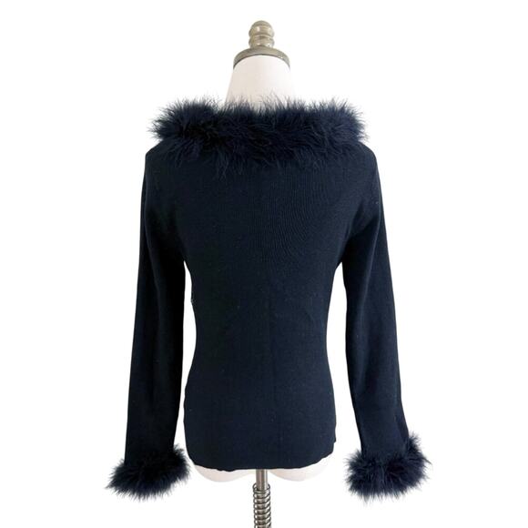 Vintage Y2K Black/Metallic Silver Zip Up Cardigan with Feather Accent Sz Medium - Picture 7 of 8